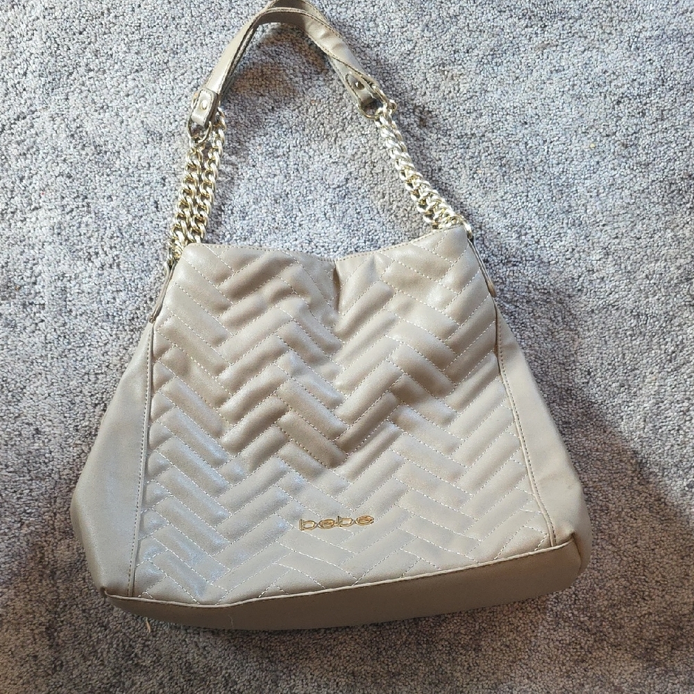 Bebe Gold Quilted Shoulder Bag with Chain Strap